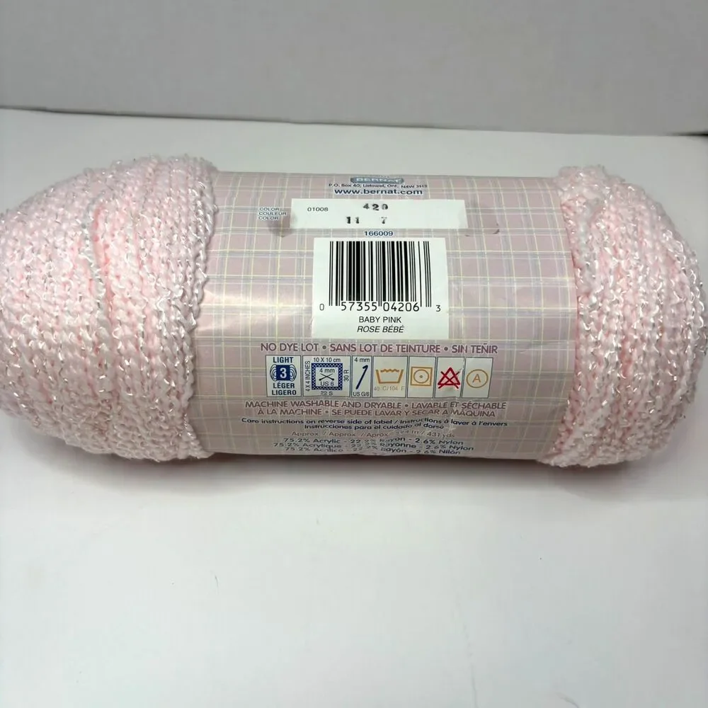 Bernat Baby Coordinates Baby Pink 5.6OZ Pompadour Yarn Discontinued New No Dyes